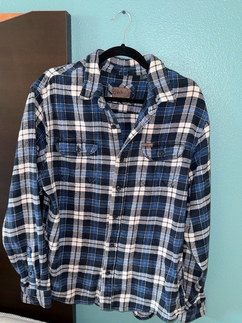 ❄️ Orvis Blue and White Plaid Button-Down Shirt size Large